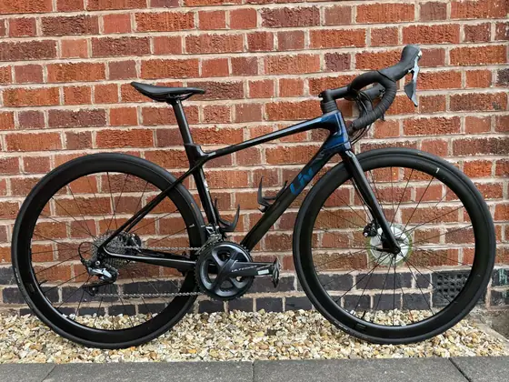 Black and blue disc-brake road bike